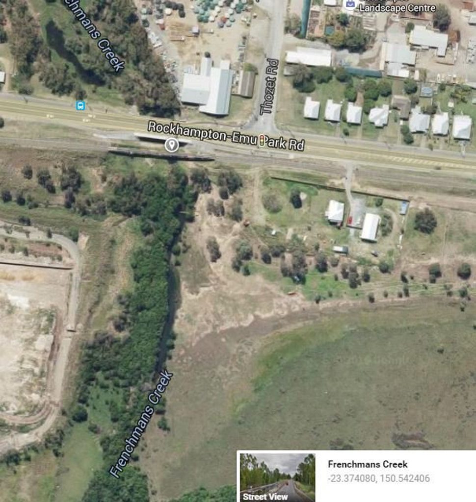 Google map image of Frenchmans Ck along Lakes Ck Rd. Google map image of Frenchmans Ck along Lakes Ck Rd.